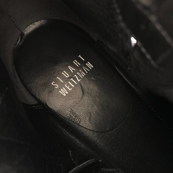 Stuart Weitzman Wedge Ankle Booties Boots Womens 9 Black Suede Heels Criss Cross - Picture 8 of 12
